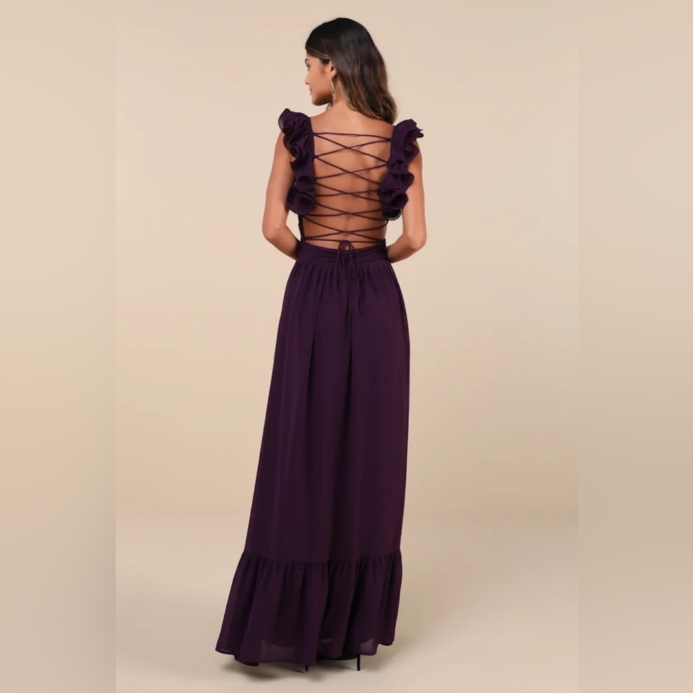 Lulus Soiree Celebration Purple Ruffled Lace-Up Maxi
Dress - Picture 2 of 10